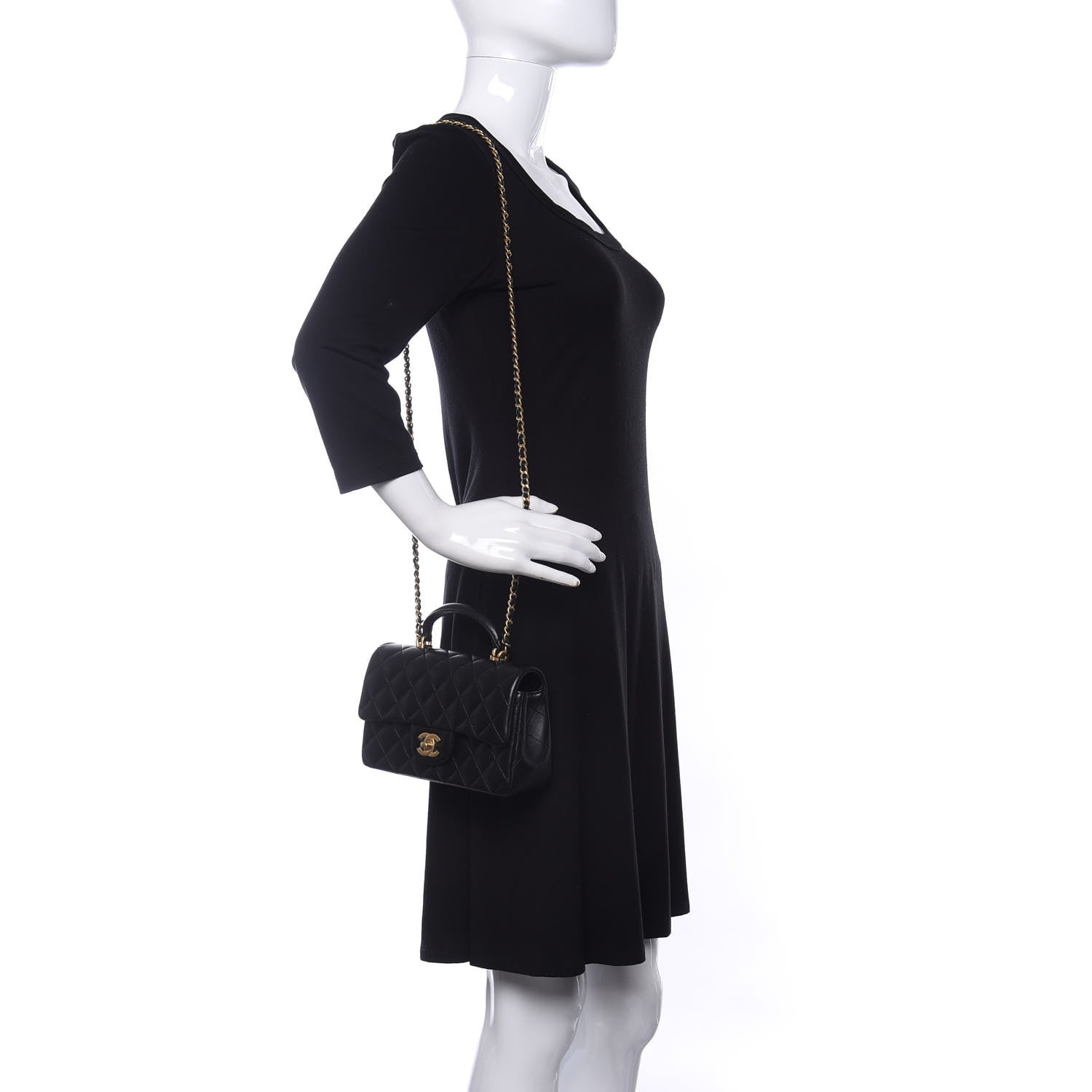 Chanel Lambskin Quilted Mini Top Handle Rectangular Flap Black 2 of 10