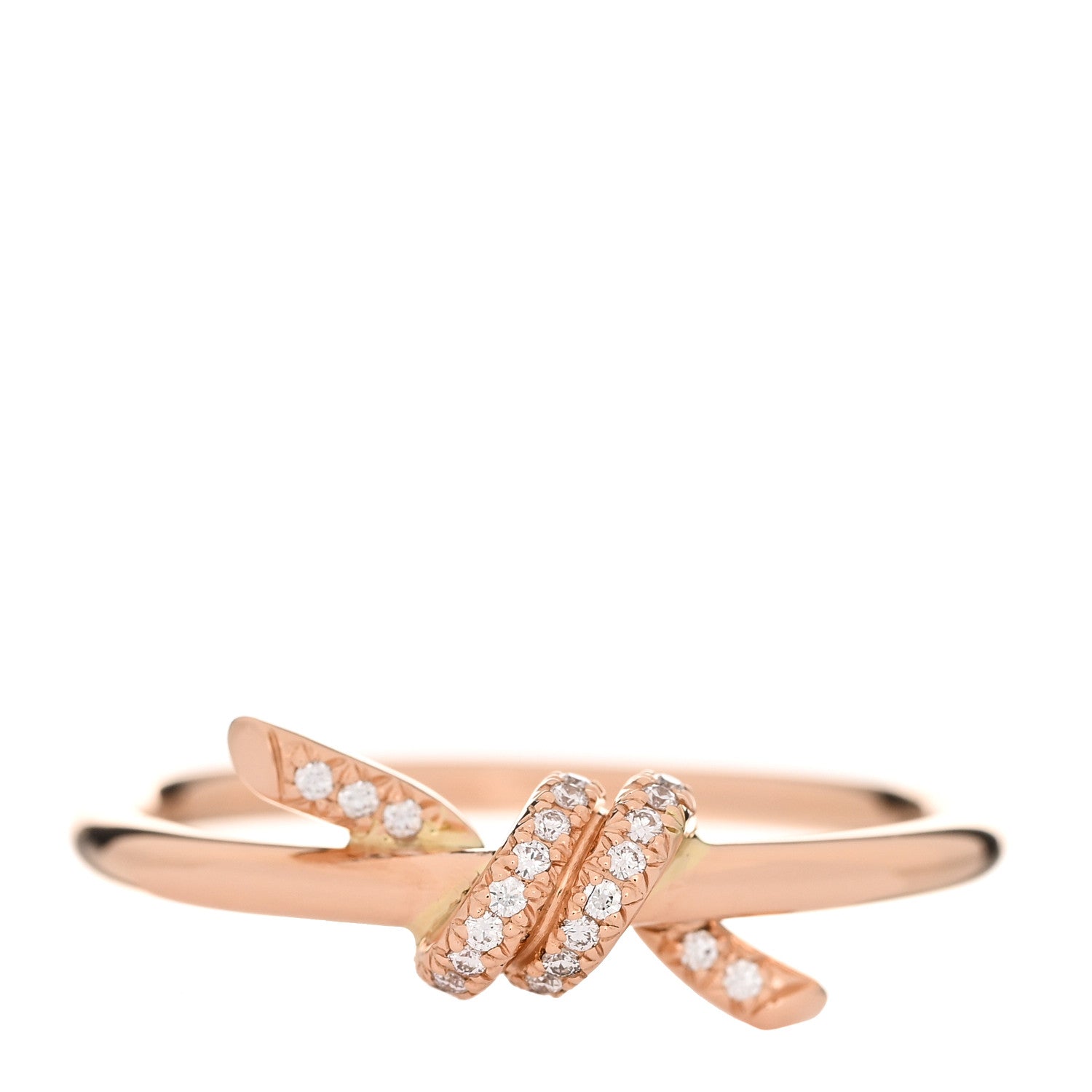 Tiffany 18K Rose Gold Diamond Small Knot Ring 55 7.25 1 of 6