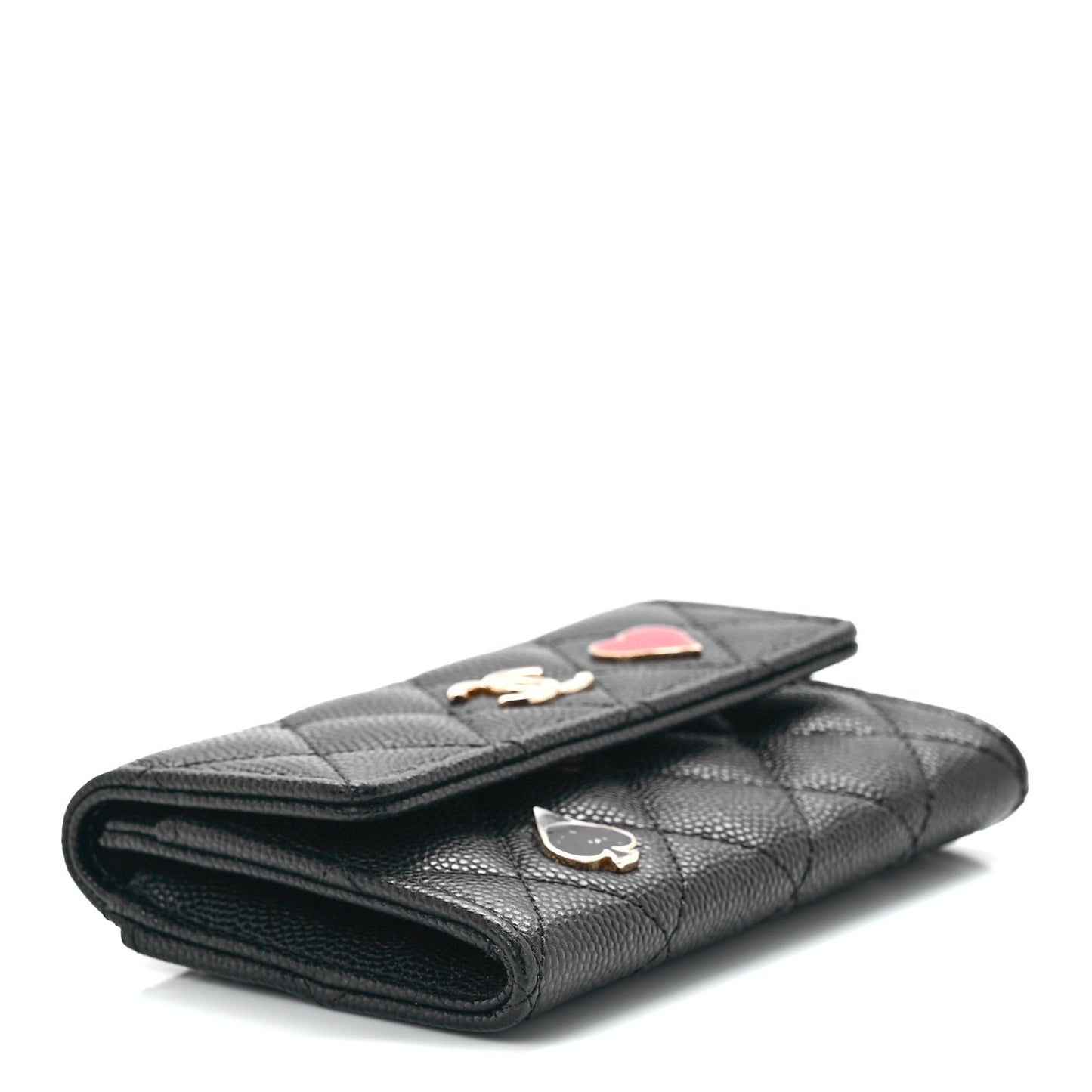 Caviar Quilted Enamel Coco Casino Flap Card Holder Wallet Black