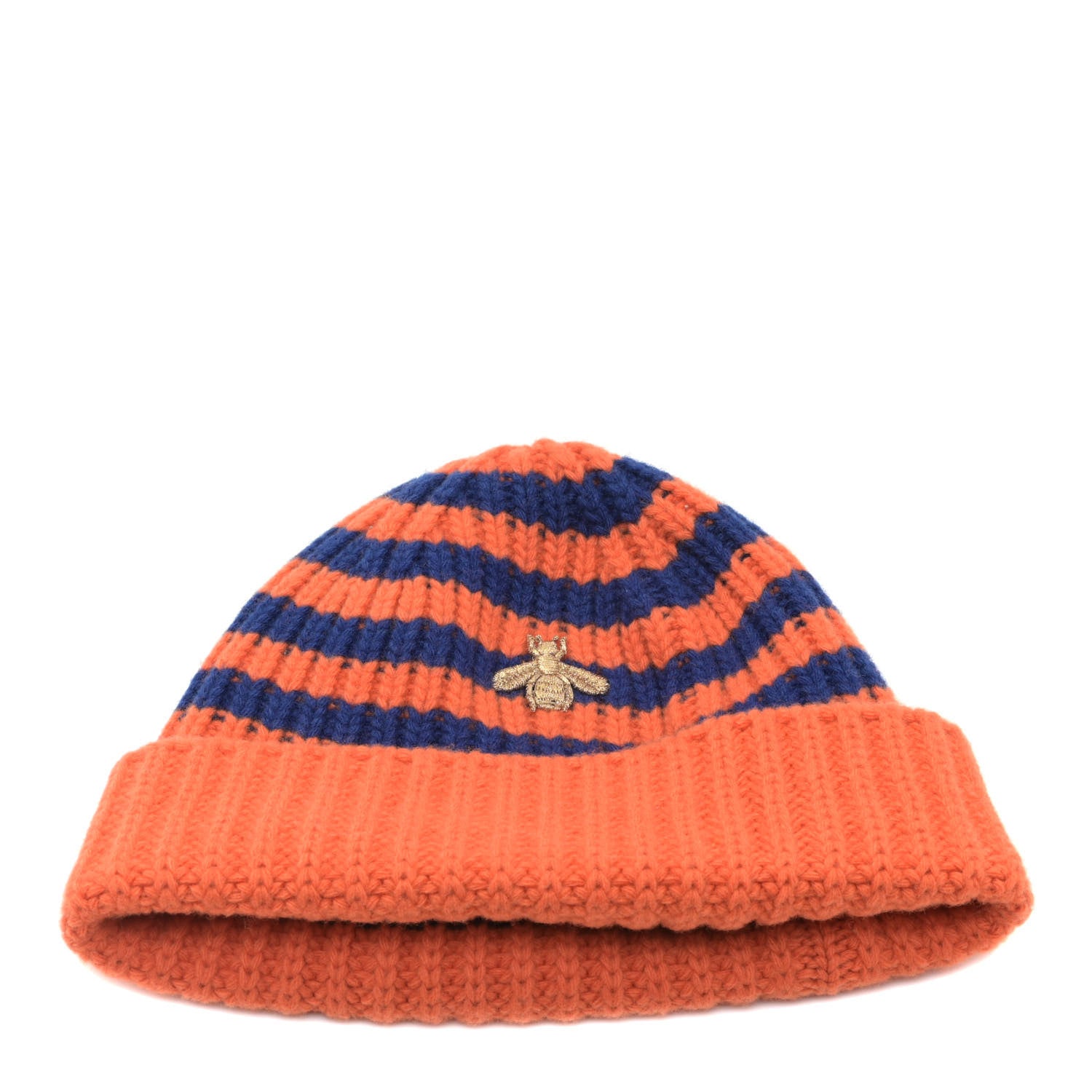 Gucci Wool Knit Bee Embroidered K2 Beanie Hat 58 Orange Blue 1 of 6