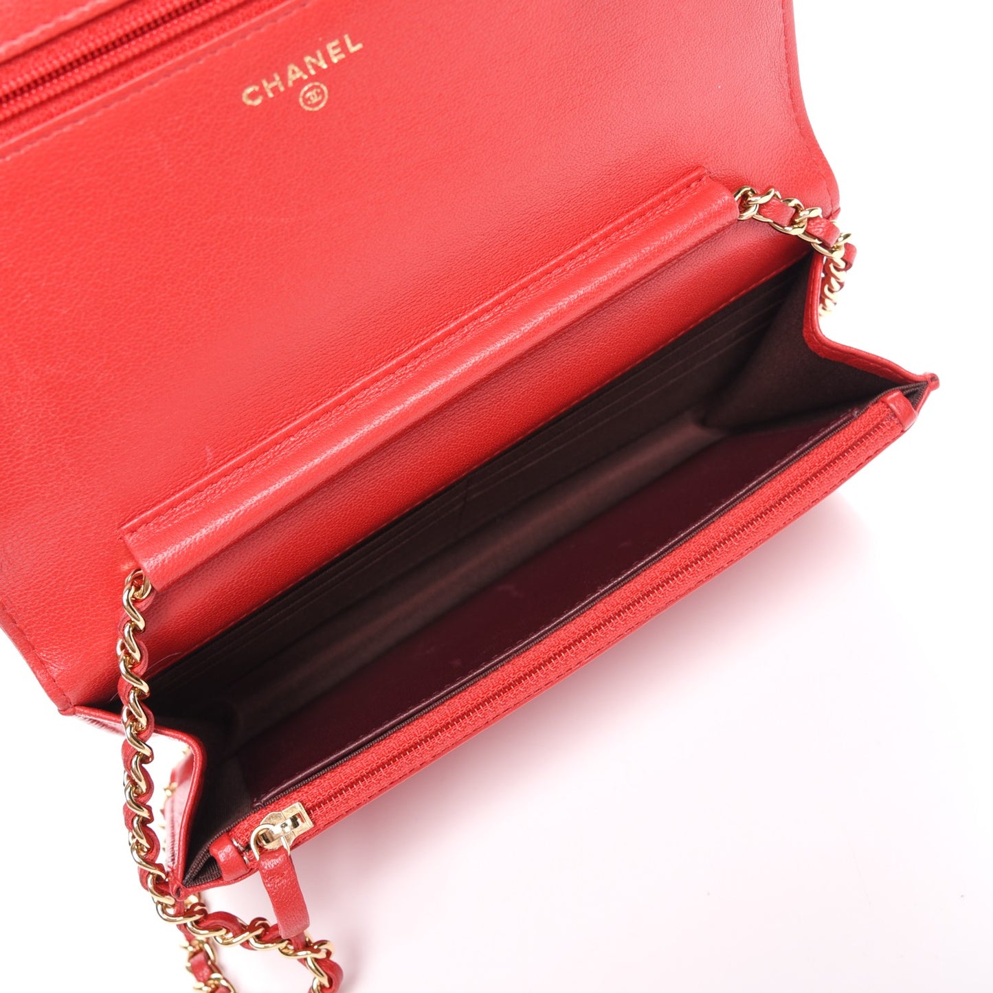 Sheepskin Quilted Mademoiselle Vintage Wallet On Chain WOC Red