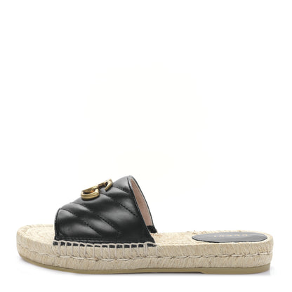 Gucci Nappa Matelasse GG Marmont Espadrille Slide Sandals 35 Black 1 of 10