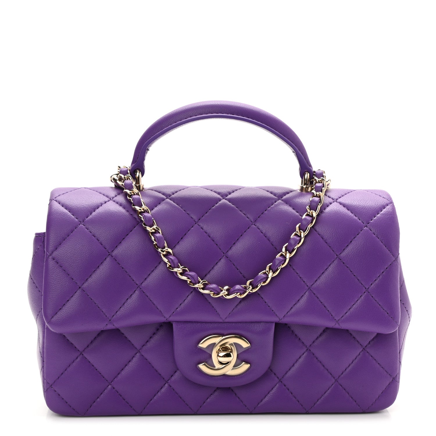 Chanel Lambskin Quilted Mini Top Handle Rectangular Flap Purple 1 of 11