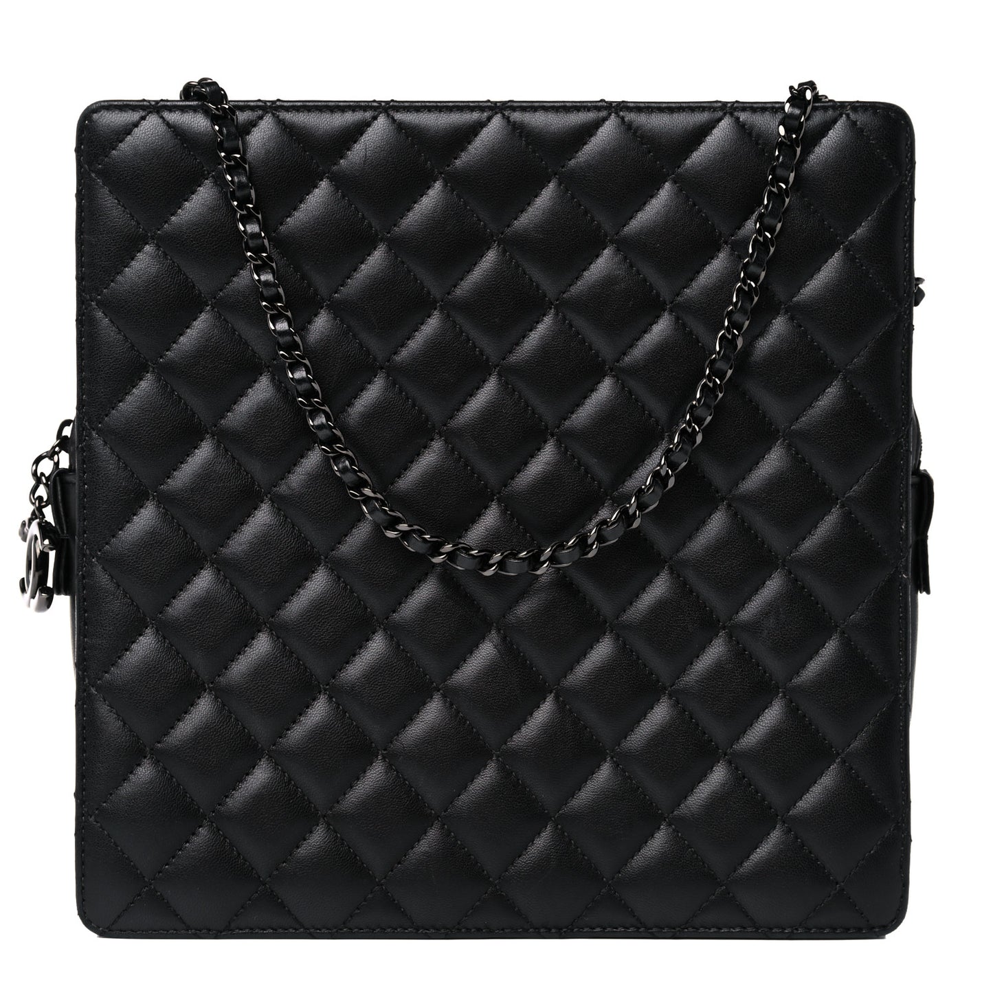 Lambskin Quilted Square Shopping Tote So Black