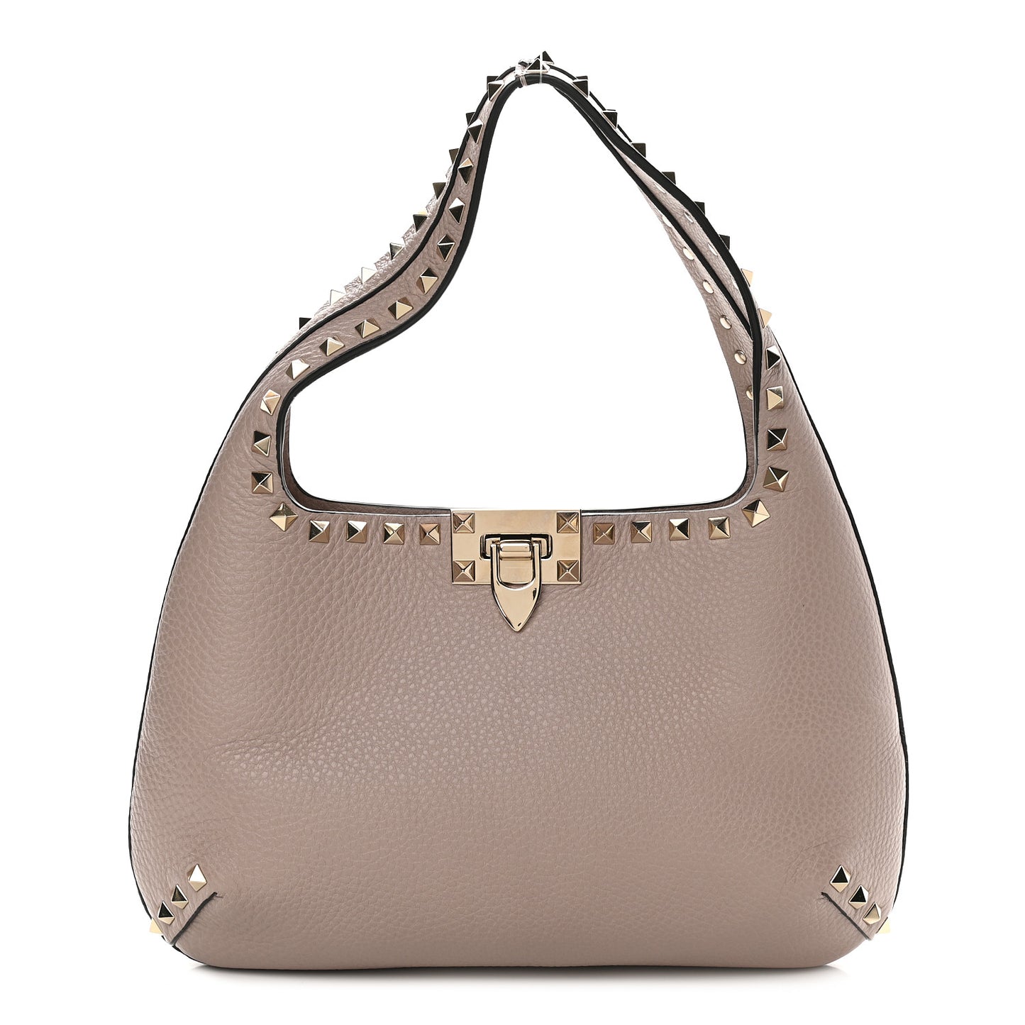 Pebbled Calfskin Small Rockstud Flip Lock Hobo Poudre