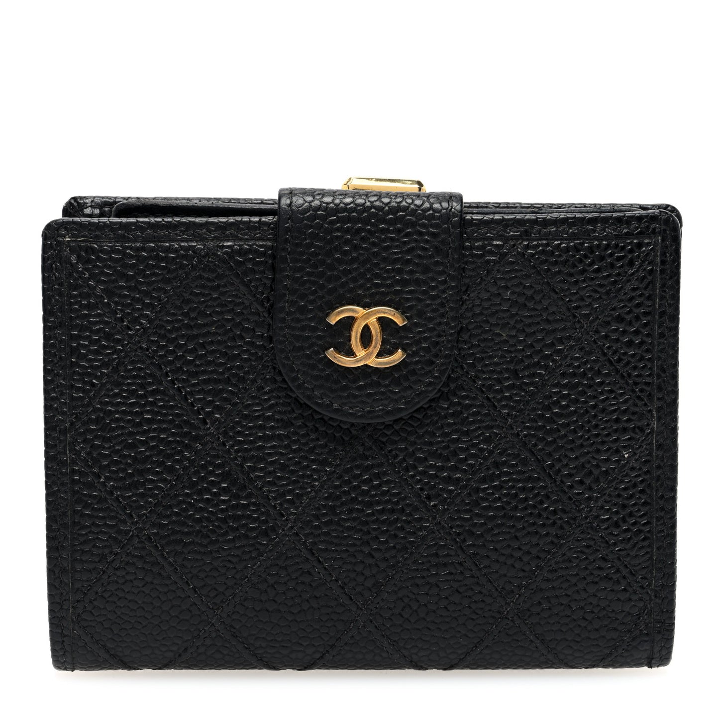 Caviar Diamond Stitched Compact French Wallet Black