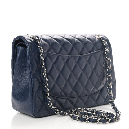 Chanel Caviar Quilted Jumbo Double Flap Navy Blue 3 of 12