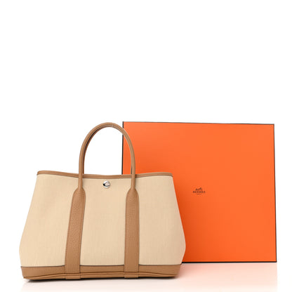 Hermes Toile Militaire Vache Country Garden Party 30 TPM Tote Beton Biscuit 11 of 11