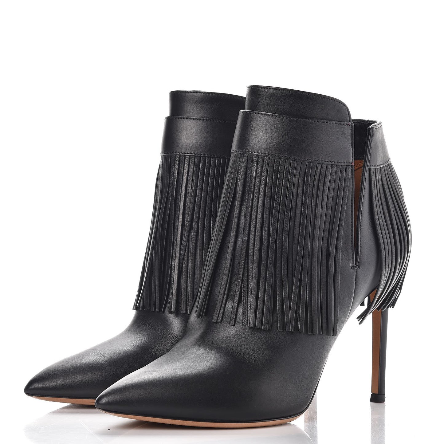 Calfskin Rockee Fringe Ankle Boots 36 Black