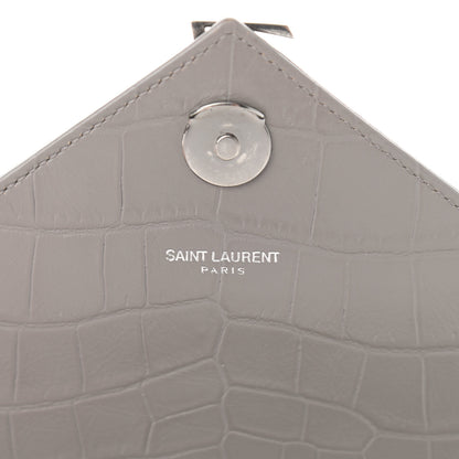 Saint Laurent Calfskin Crocodile Embossed Medium College Monogram Satchel Gray 7 of 14