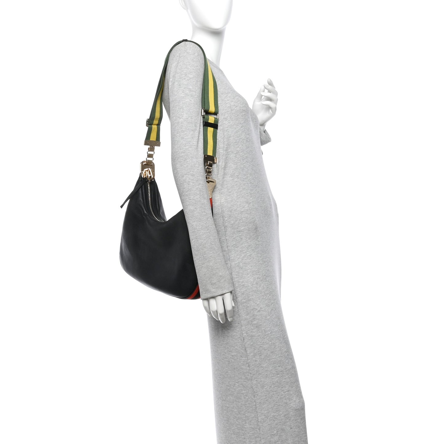 Aria Calfskin Web Large Attache Shoulder Bag Black