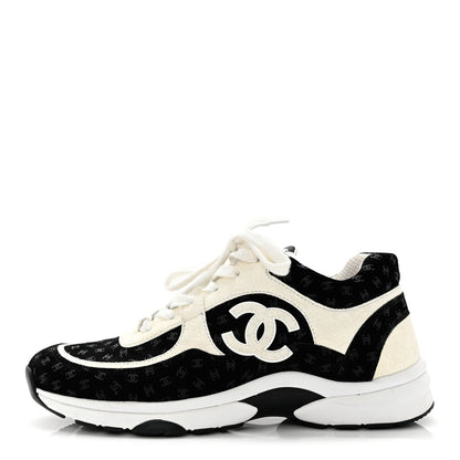 Chanel Nylon Suede Calfskin Printed CC Sneakers 41 White Black 1 of 8