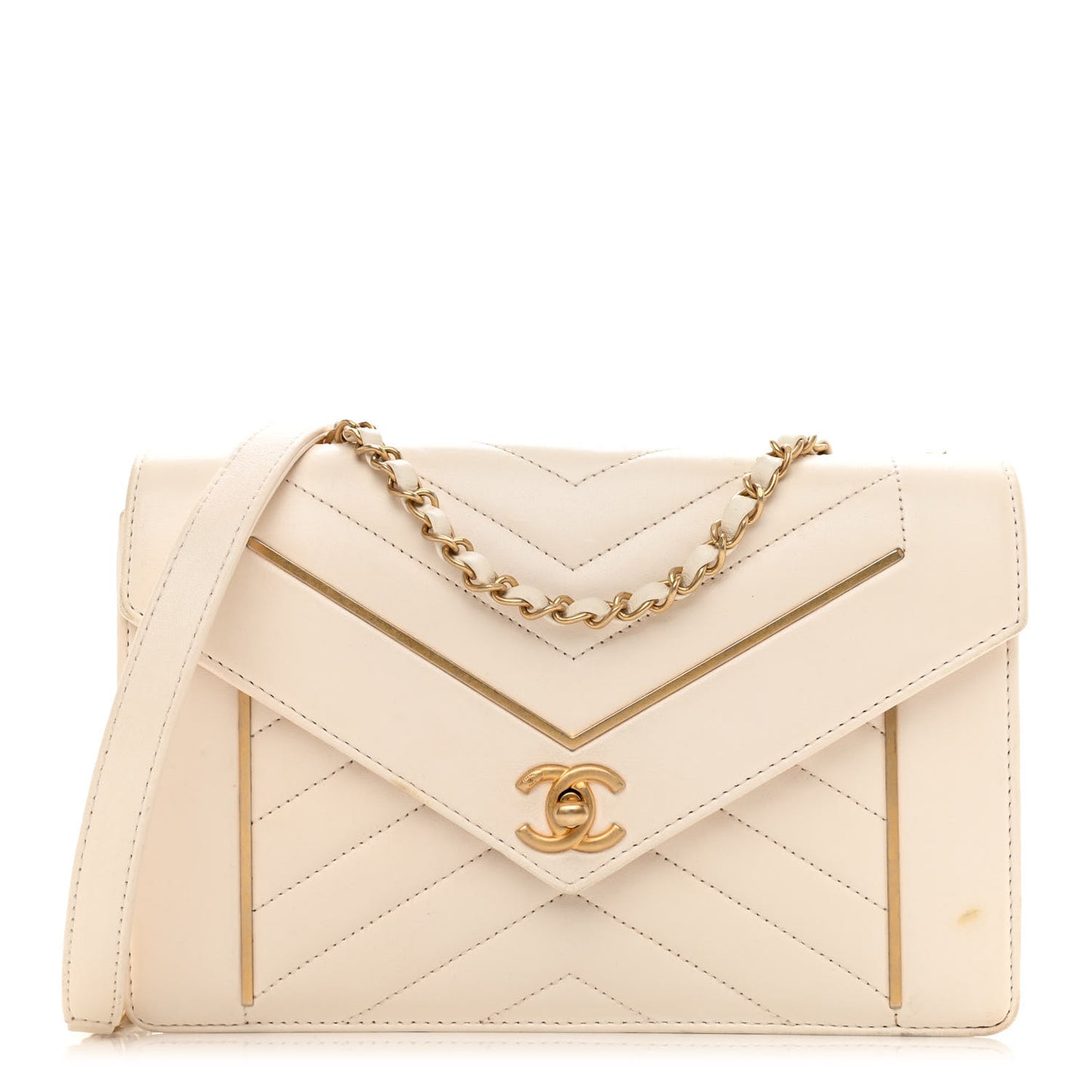 Lambskin Reversed Chevron Quilted Flap White