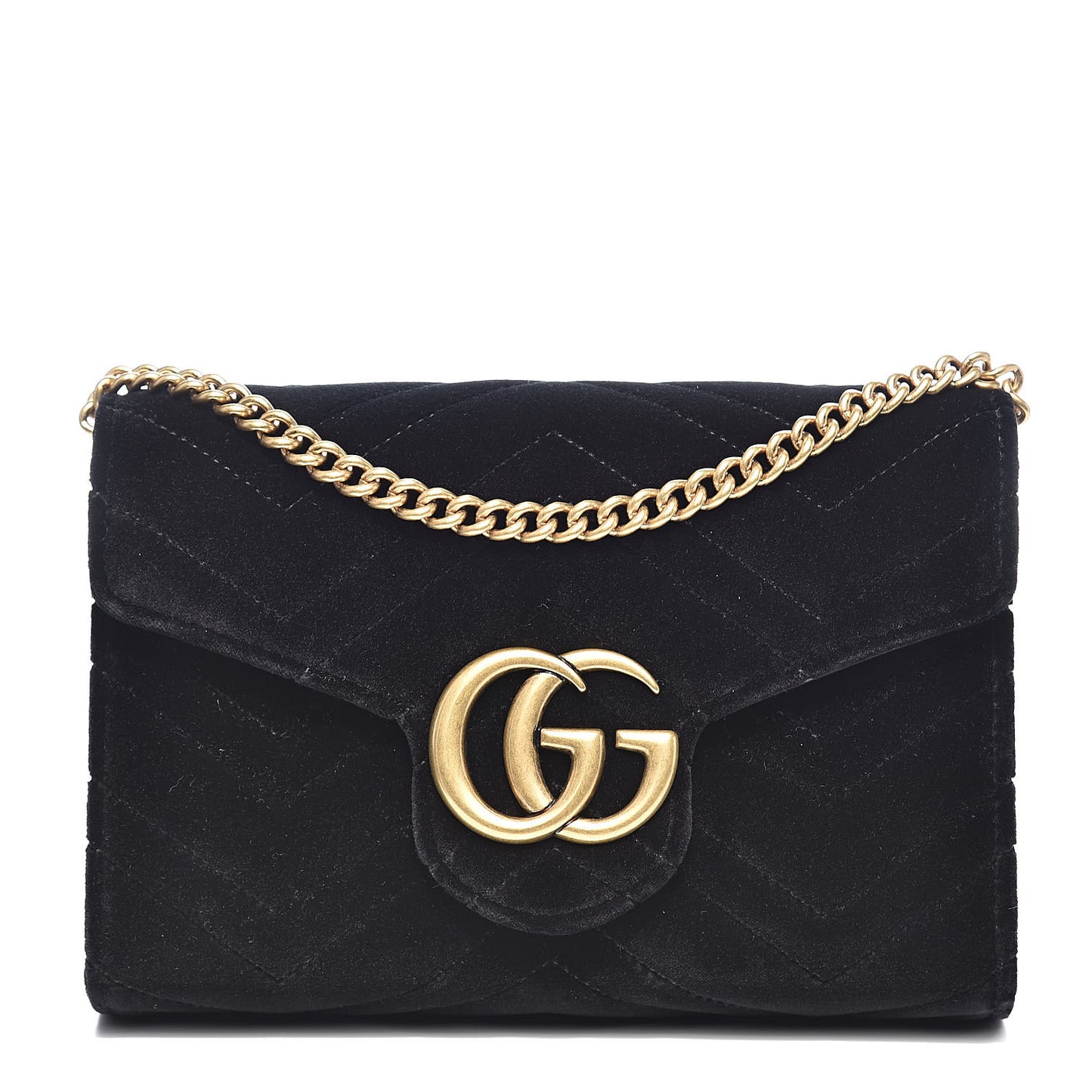 Velvet Matelasse GG Marmont Chain Wallet Black