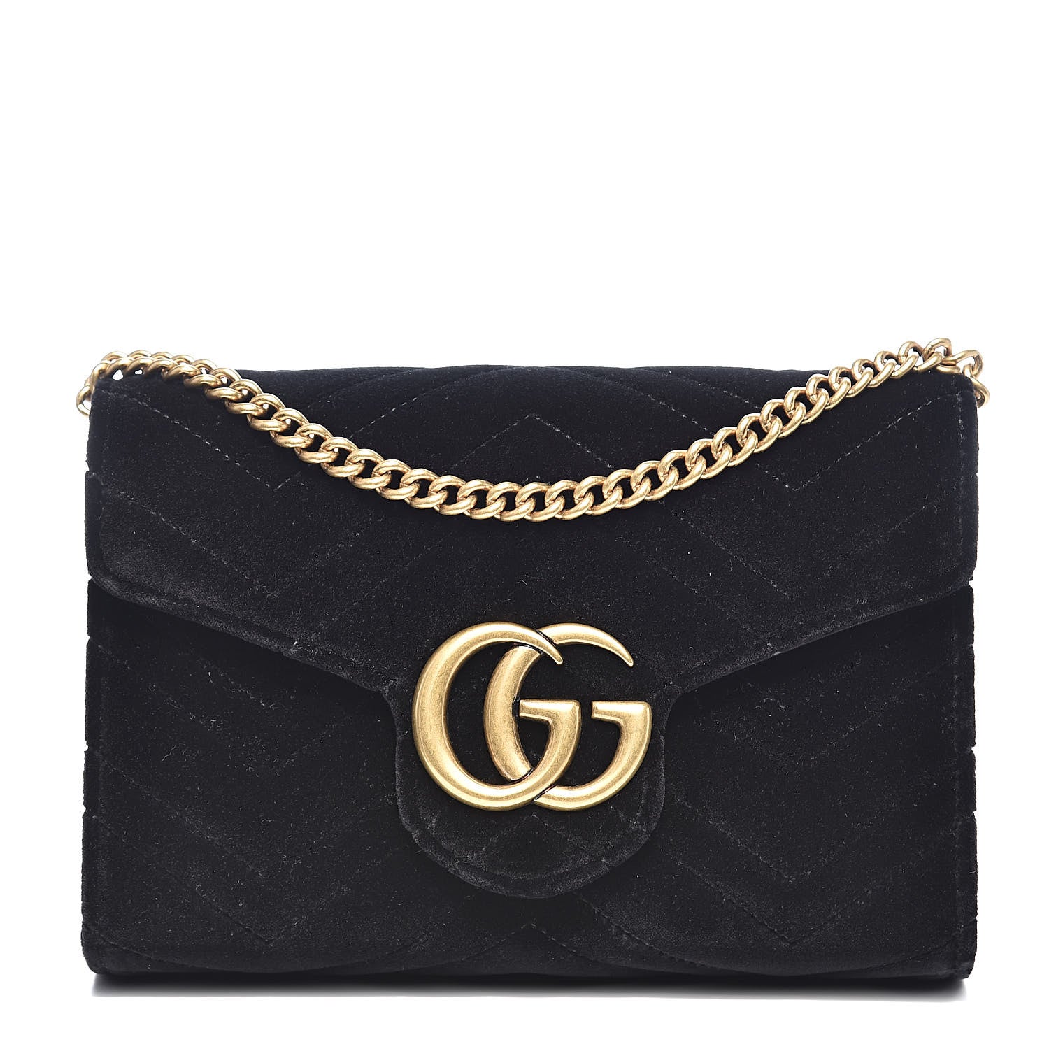 Gucci Velvet Matelasse GG Marmont Chain Wallet Black 1 of 11