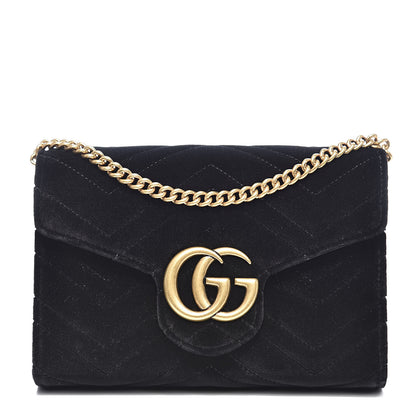 Gucci Velvet Matelasse GG Marmont Chain Wallet Black 1 of 11