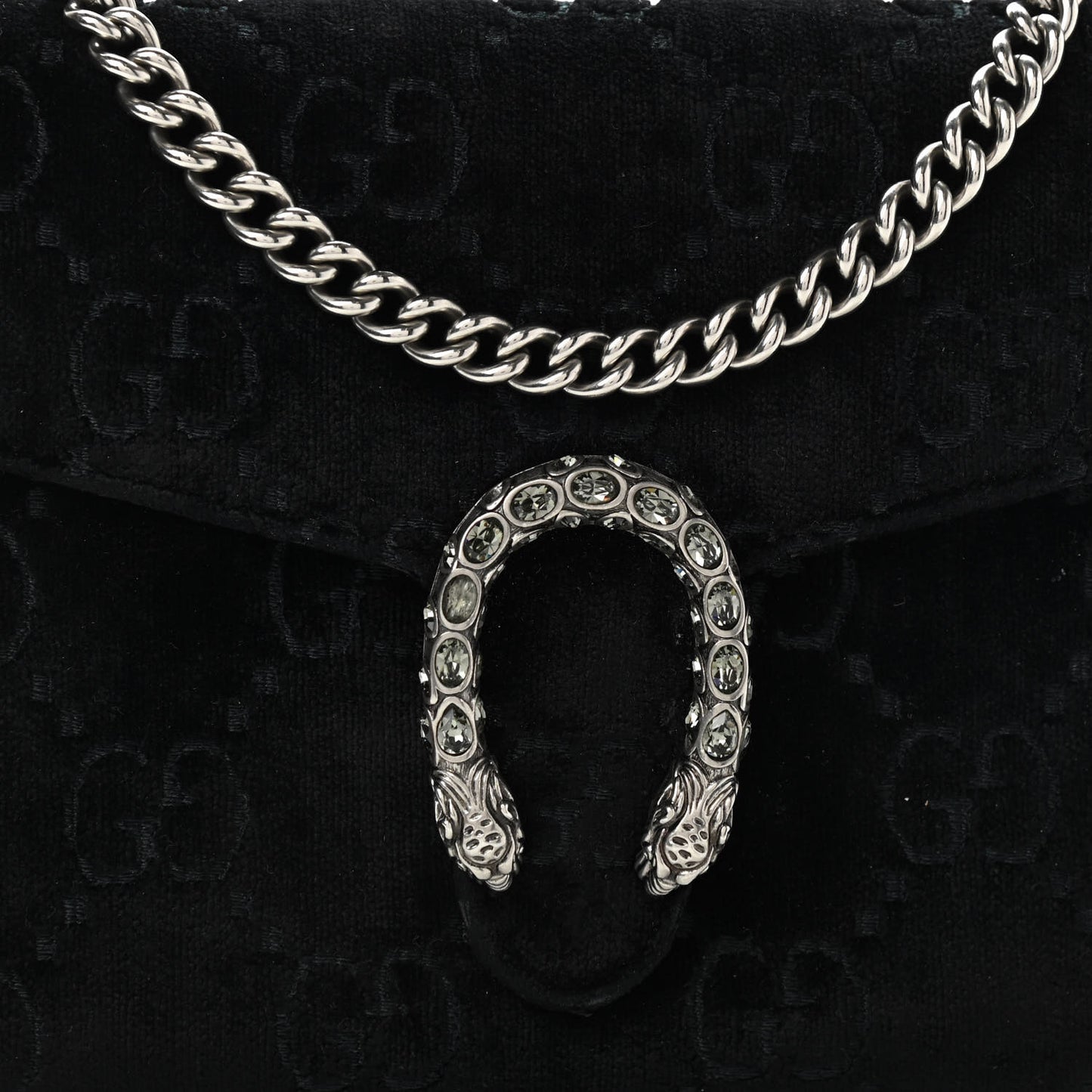 Velvet GG Monogram Mini Dionysus Chain Wallet Black