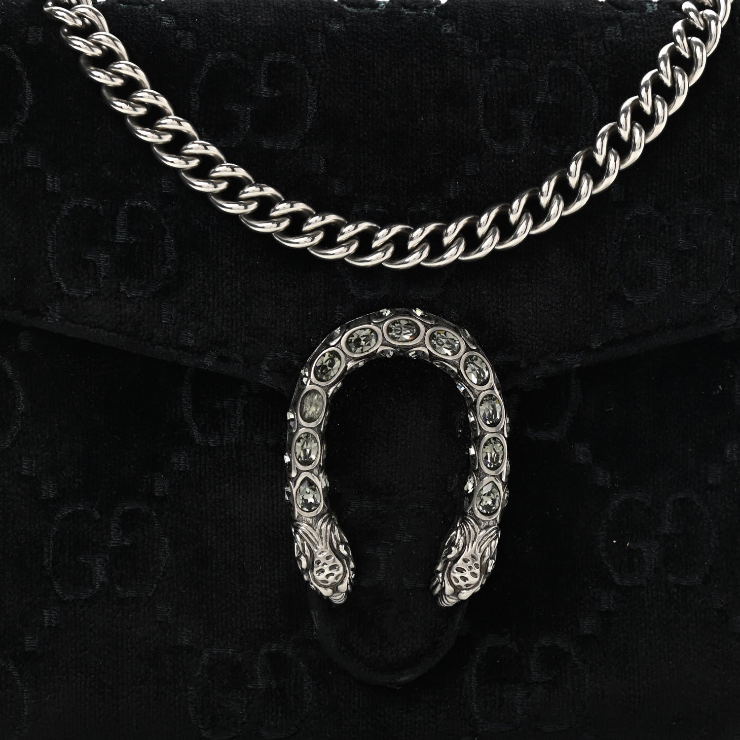 Gucci Velvet GG Monogram Mini Dionysus Chain Wallet Black 8 of 14
