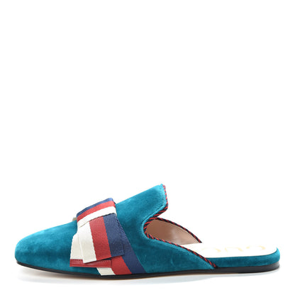 Gucci Softy Velvet Sylvie Bow Slippers 39 Pavone 1 of 8