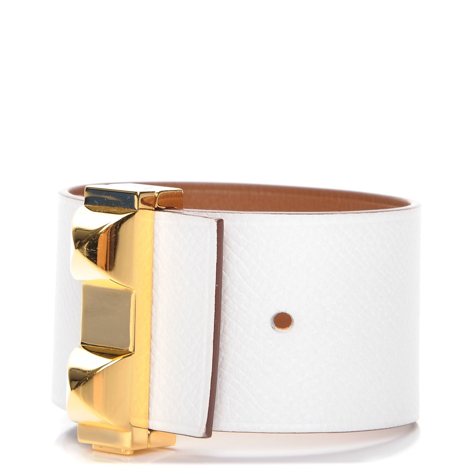 Hermes Epsom Swift Imprevisible Bracelet MM White Gold 3 of 6