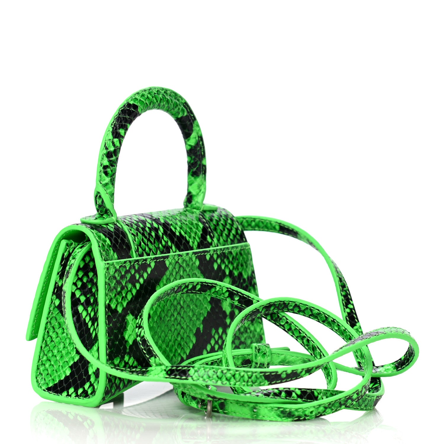 Balenciaga Shiny Calfskin Python Effect Hourglass Top Handle Bag Mini Fluo Green Black 3 of 10