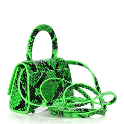 Balenciaga Shiny Calfskin Python Effect Hourglass Top Handle Bag Mini Fluo Green Black 3 of 10