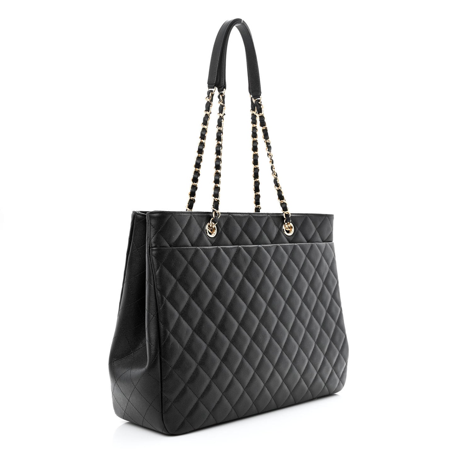 Caviar Quilted Large Shopping Tote Black