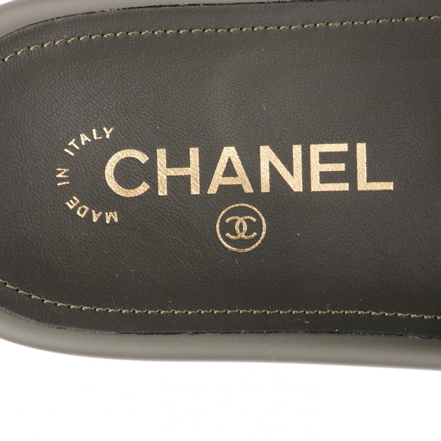 Chanel Lambskin Canvas Chain Flat Sandals 38 Khaki 7 of 7