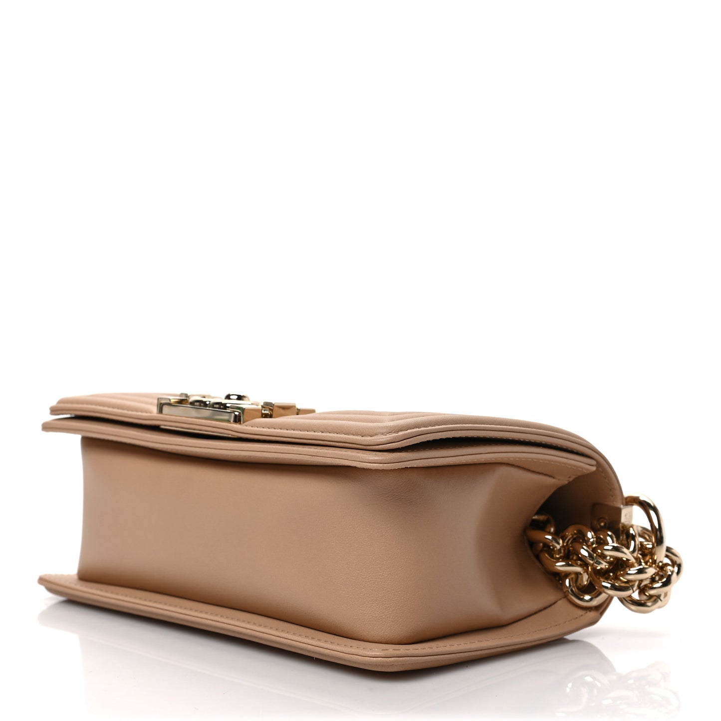 Calfskin Quilted Small Boy Flap Beige