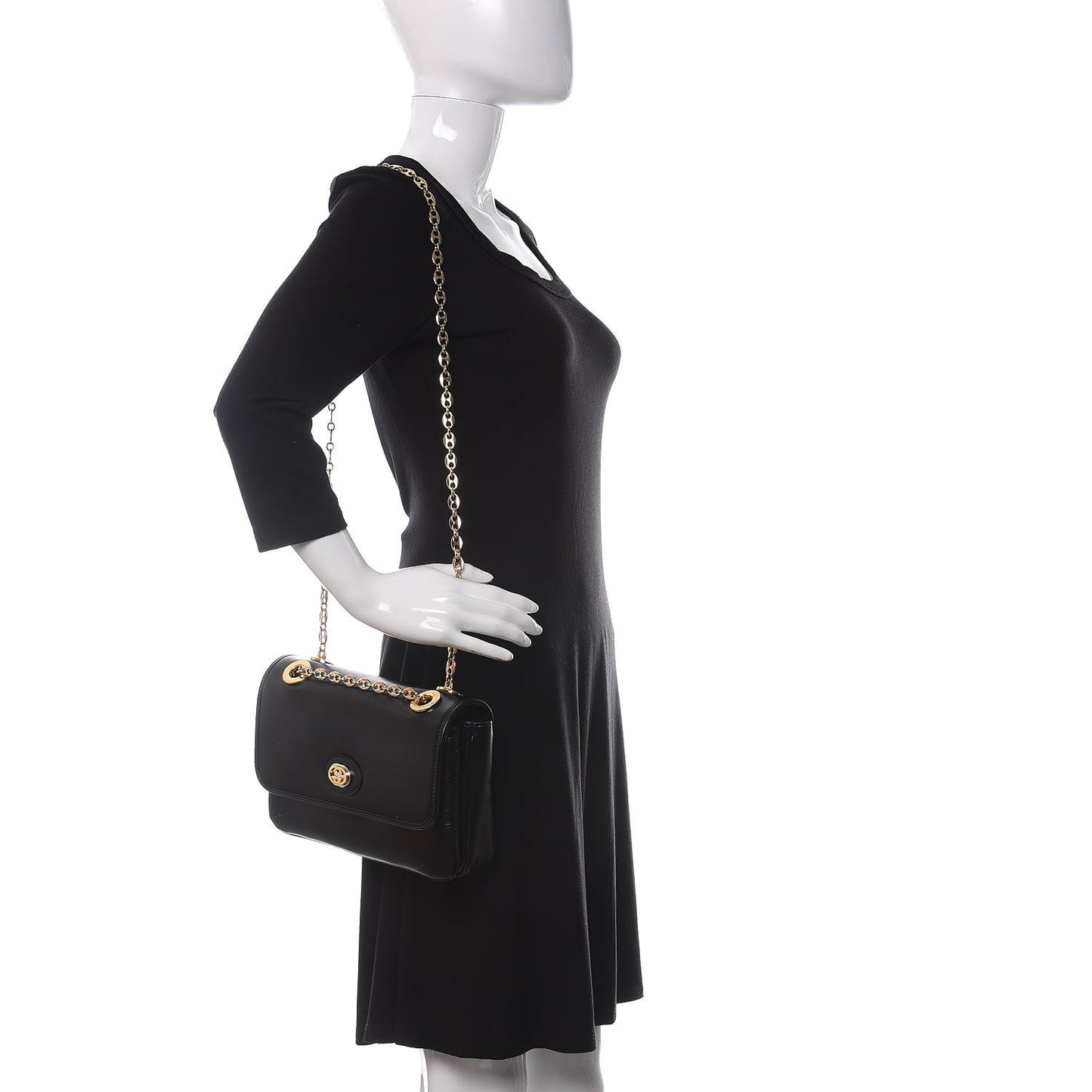 Azalea Calfskin Small Marina Chain Shoulder Bag Black