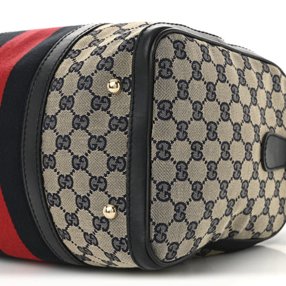 Gucci Monogram Selleria Calfskin Vintage Web Medium Boston Beige Blue 28 of 31