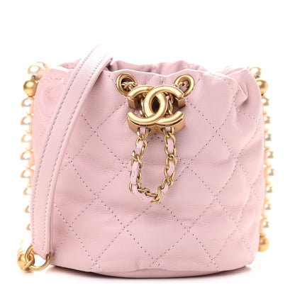 Chanel Calfskin Quilted Pearl Mini About Pearls Drawstring Bucket Light Pink 1 of 9
