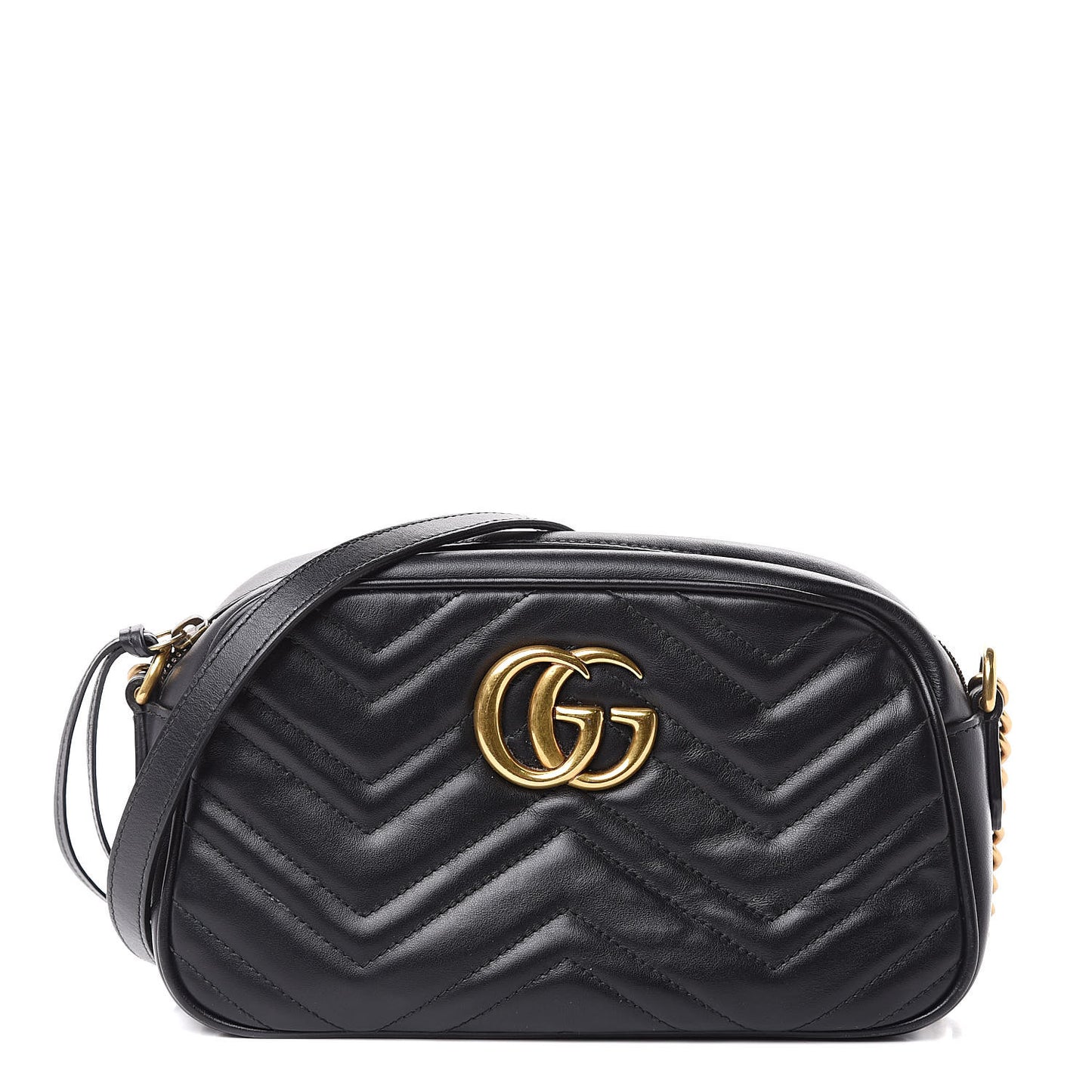 Calfskin Matelasse Small GG Marmont Chain Shoulder Bag Black