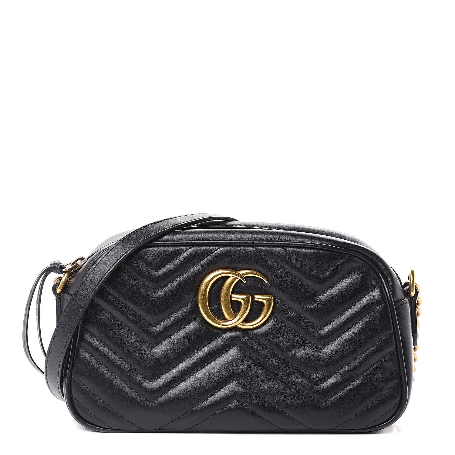 Gucci Calfskin Matelasse Small GG Marmont Chain Shoulder Bag Black 1 of 13