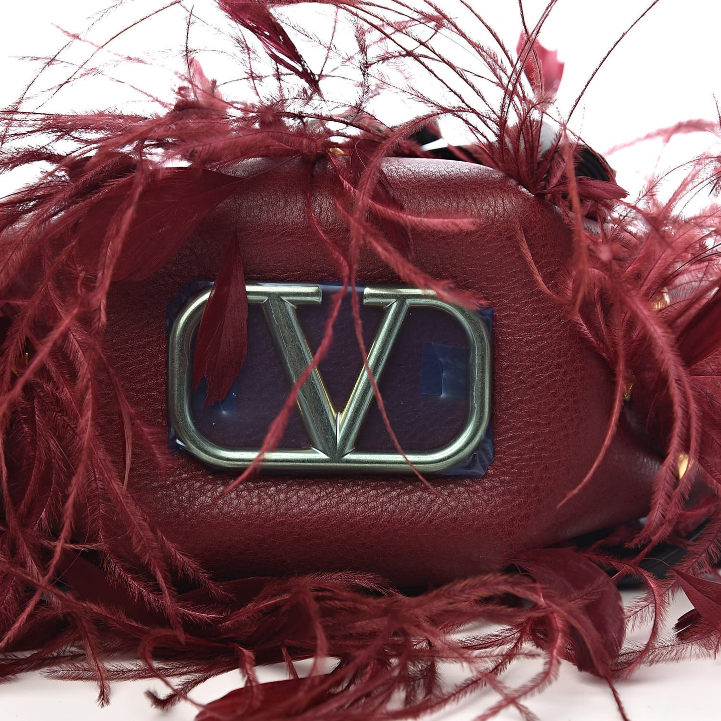 Calfskin Feather VLogo Bucket Bag Cerise