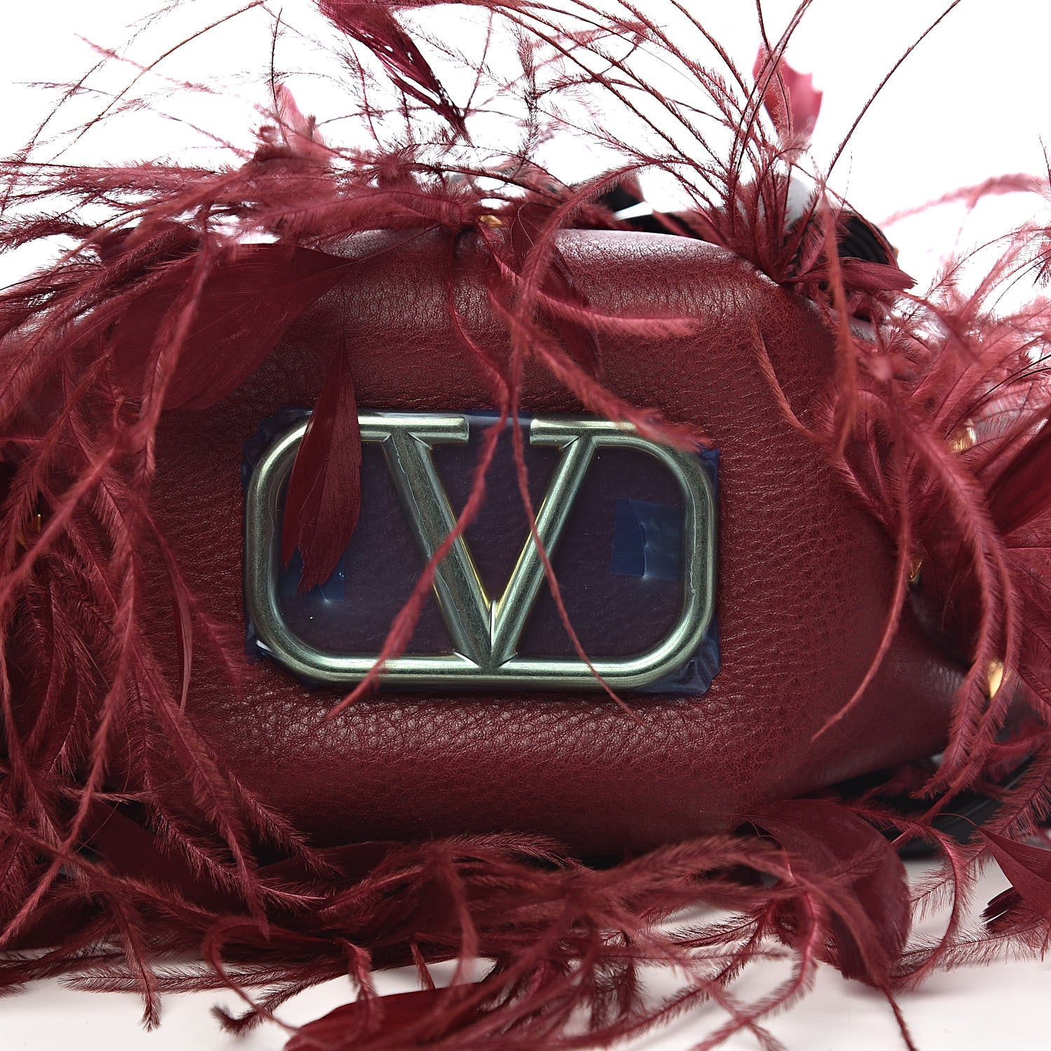 Valentino Garavani Calfskin Feather VLogo Bucket Bag Cerise 10 of 10