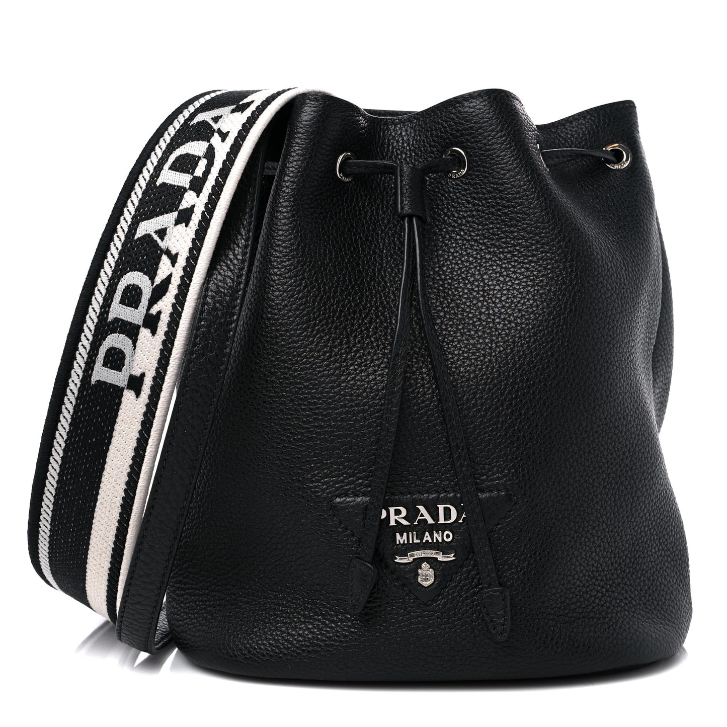 Vitello Daino Soft Drawstring Bucket Bag Black