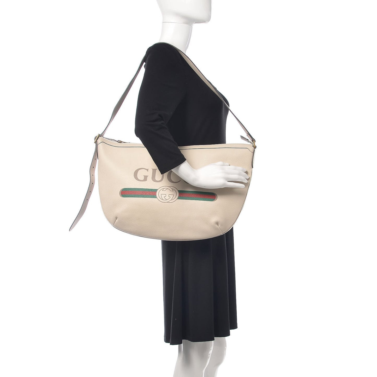 Grained Calfskin Logo Half Moon Hobo White