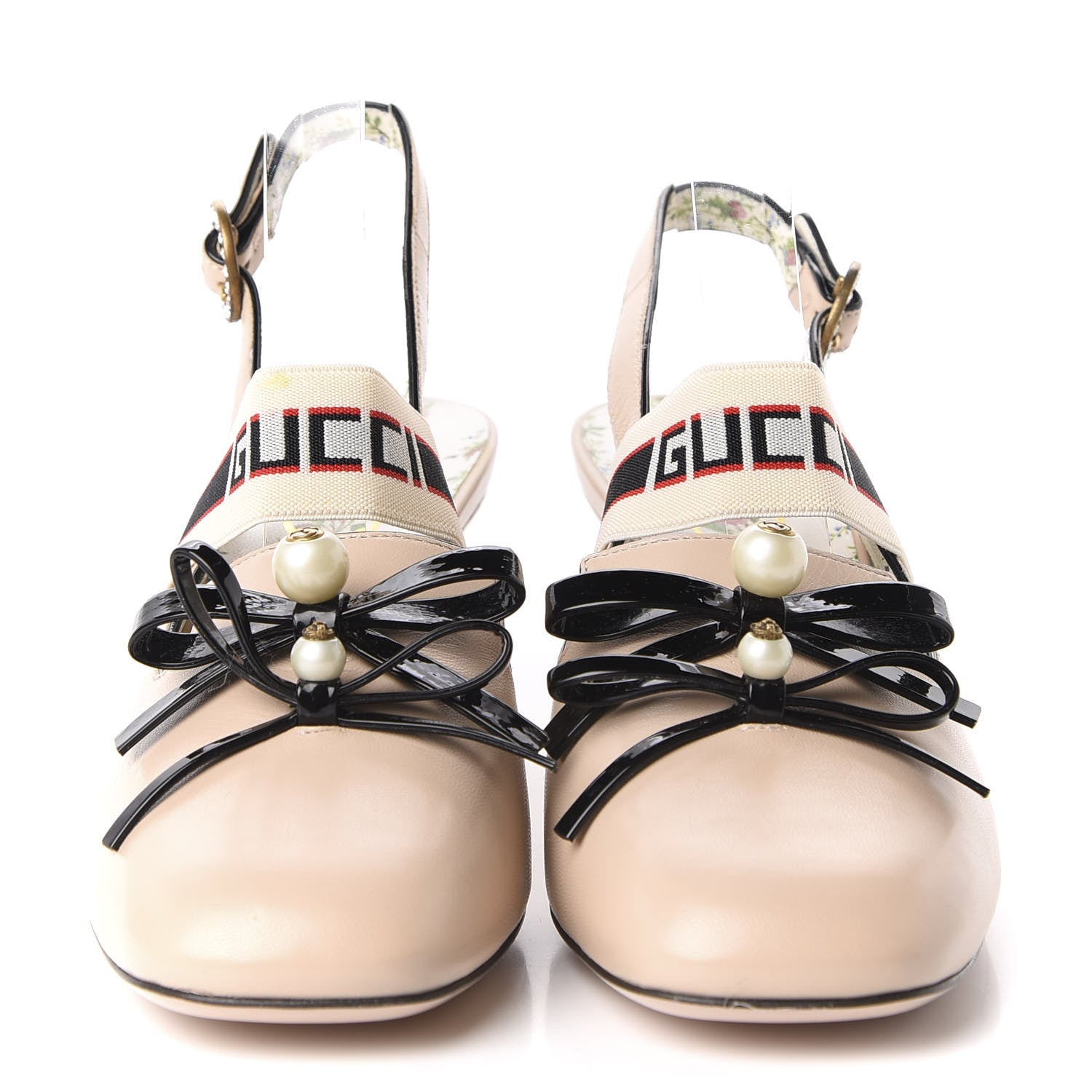 Gucci Malaga Kid Bow Ace Stripe Mid Heel Slingback Pumps 40.5 Beige 2 of 9