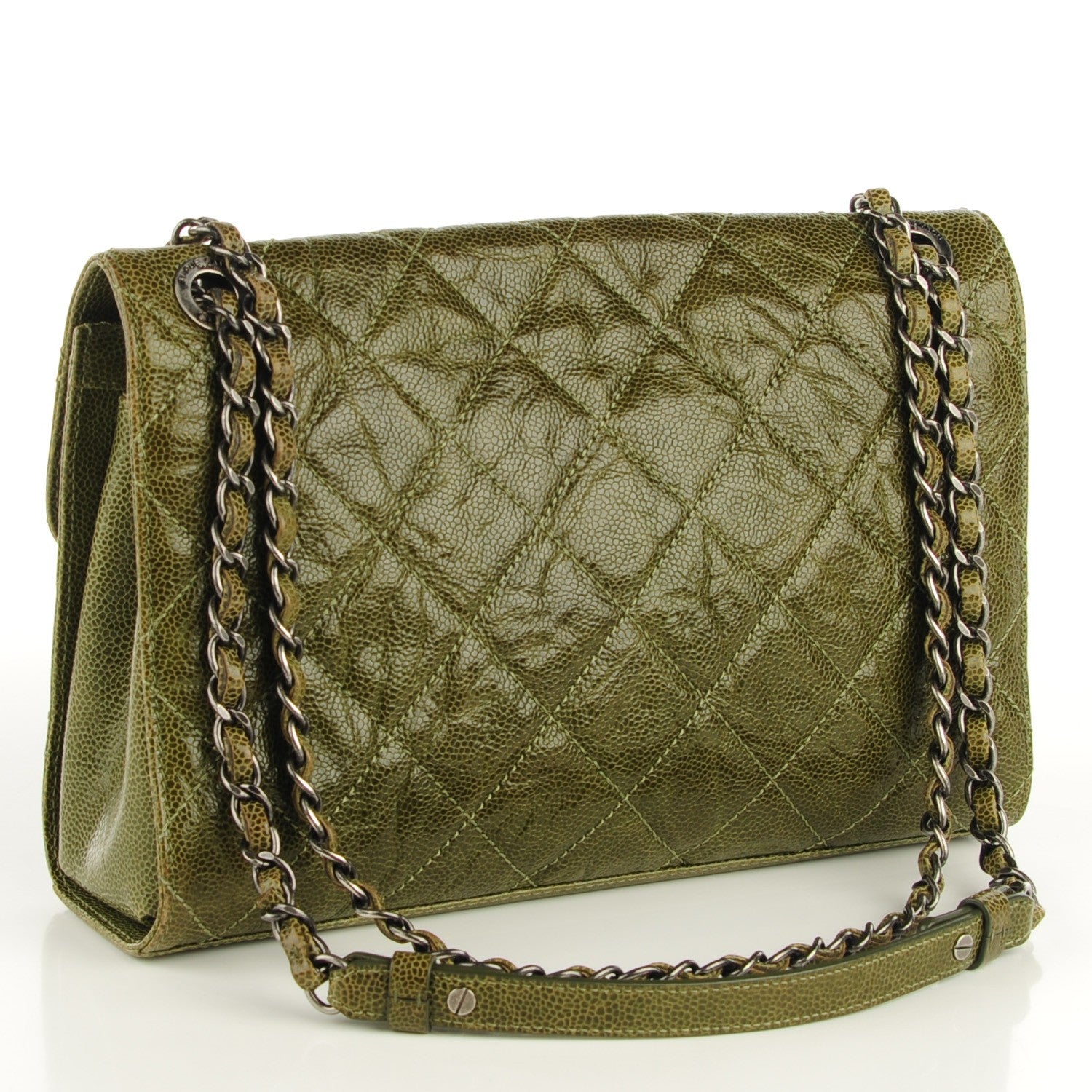 Chanel Crumpled Grained Calfskin Medium CC Crave Flap Green 3 of 8