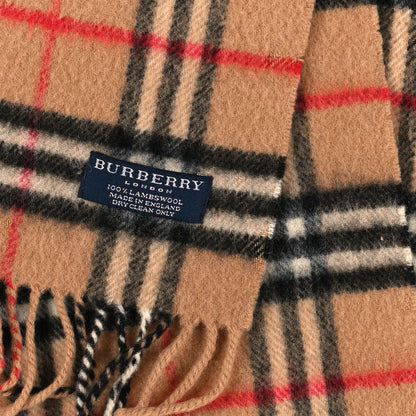 Burberry Lambswool Check Fringe Scarf Camel 3 of 4