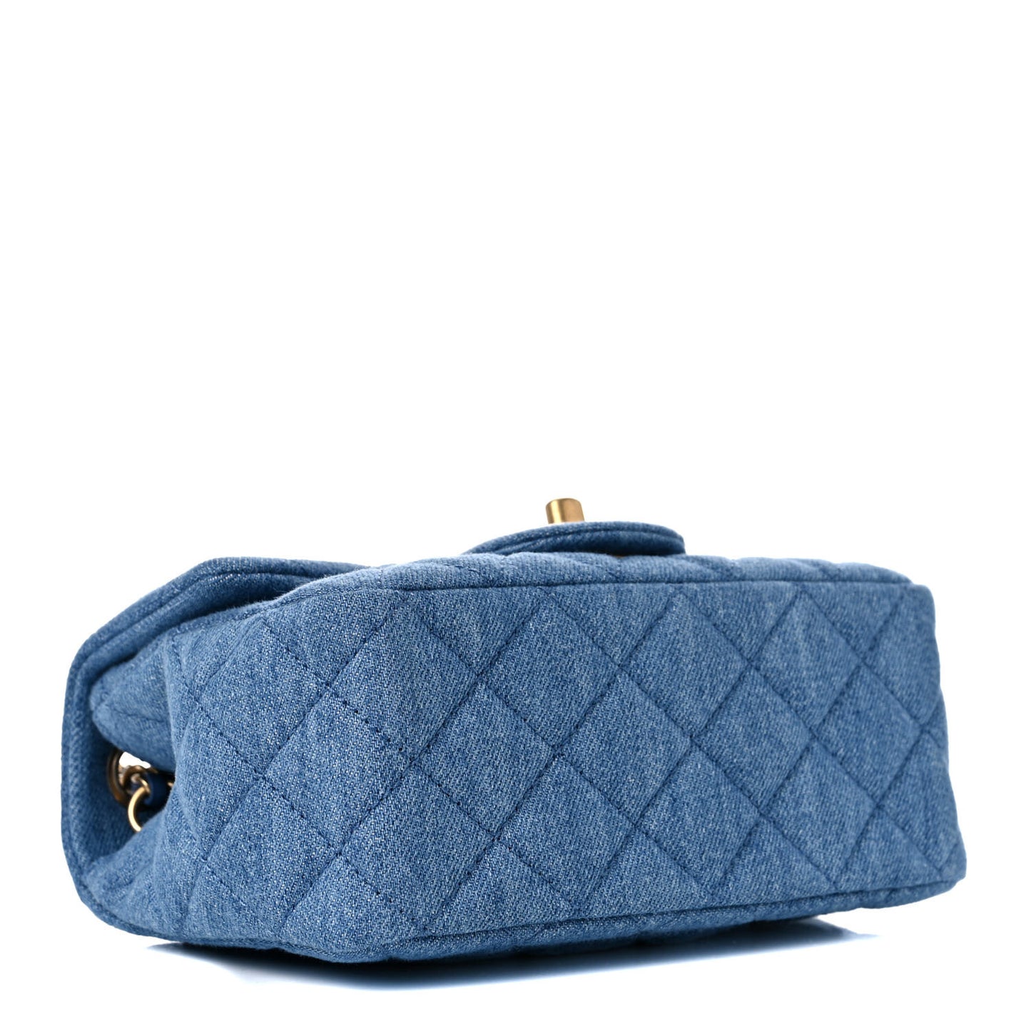 Denim Quilted Mini Pearl Crush Flap Blue