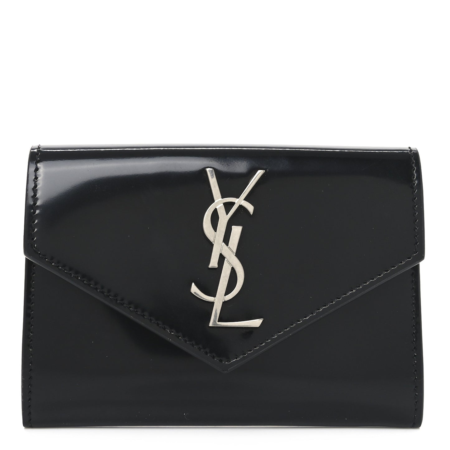 Patent Calfskin Small Monogram Envelope Wallet Black