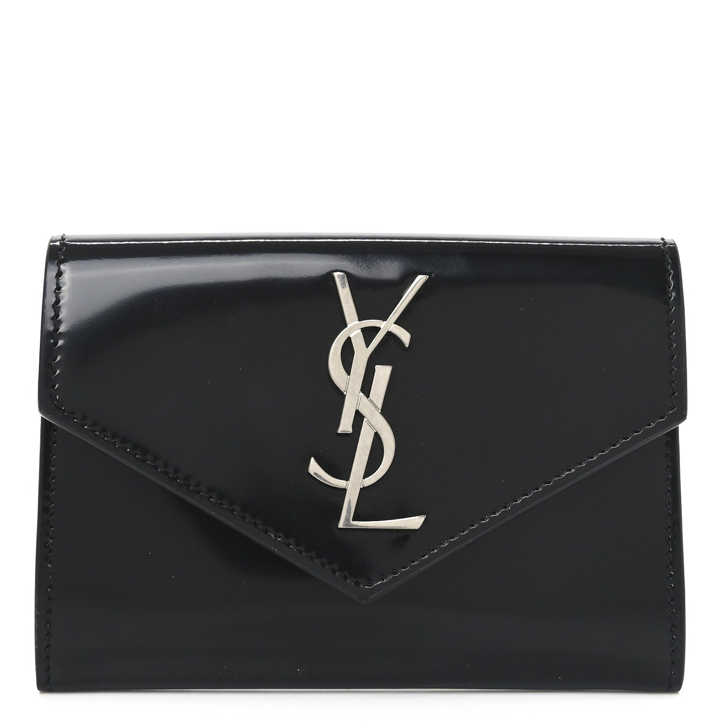 Saint Laurent Patent Calfskin Small Monogram Envelope Wallet Black 1 of 6