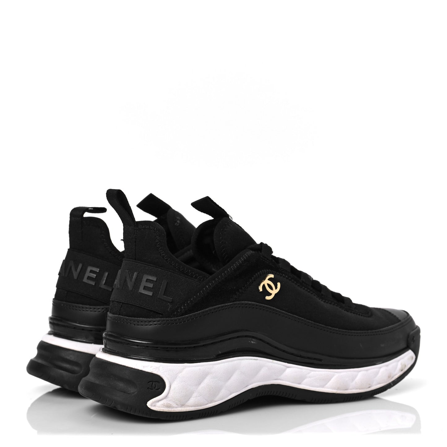 Velvet Calfskin Mixed Fibers CC Sneakers 38 Black