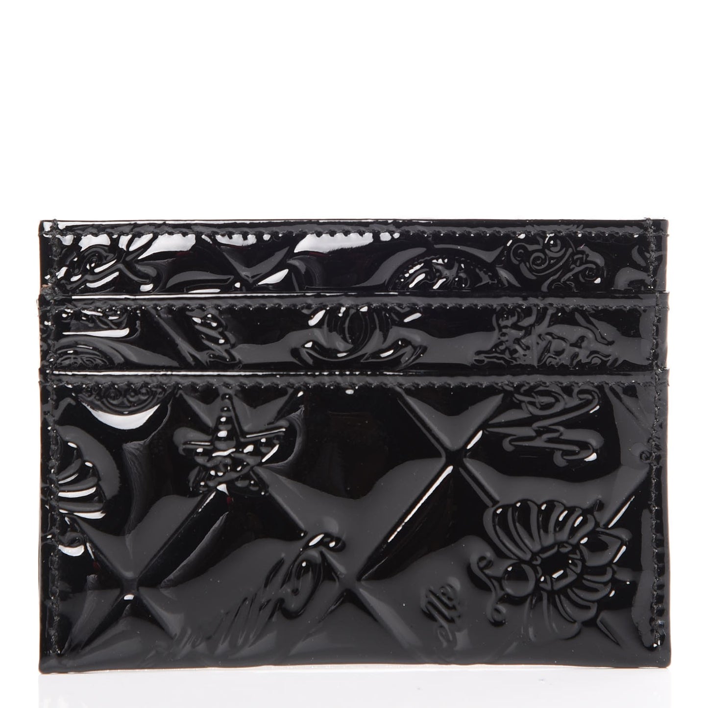 Patent Calfskin Lucky Symbols Card Holder Case Black