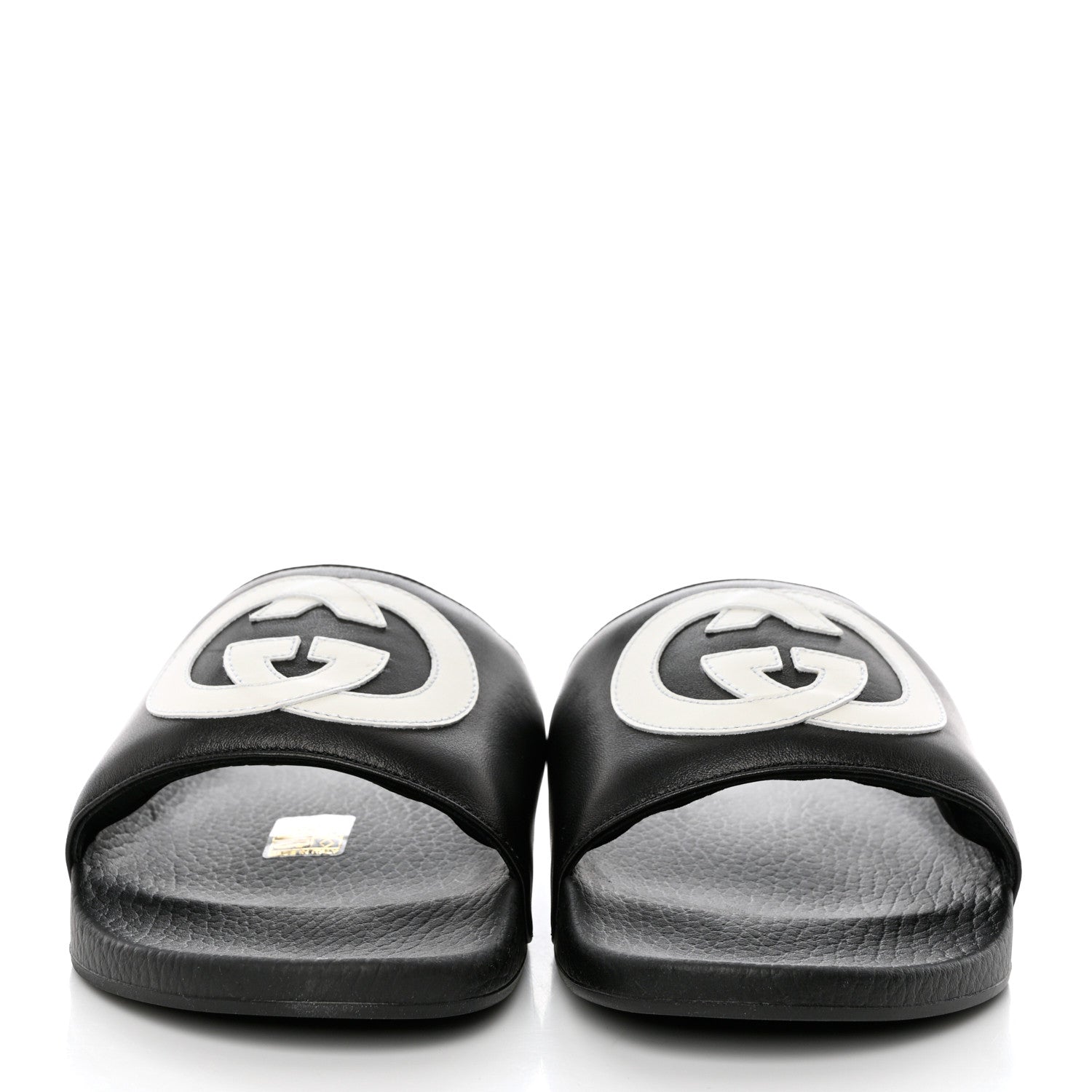 Gucci Nappa Miro Soft Calfskin Interlocking G Mens Slide Sandals 9 Black White 2 of 10