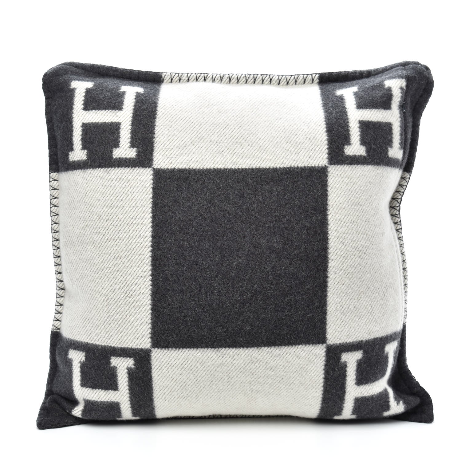 Hermes Wool Cashmere Avalon Pillow PM Ecru Gris Fonce 2 of 3