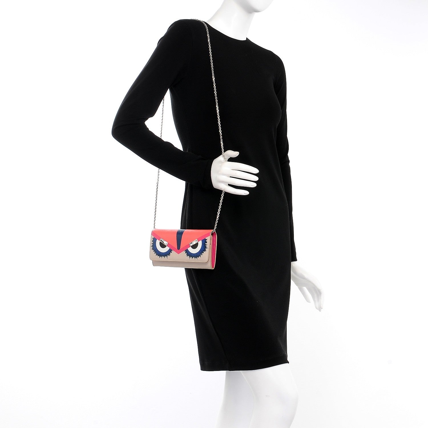 Fendi Vitello Elite Crystal Eye Monster Continental Wallet on Chain Bellini Multicolor 2 of 9
