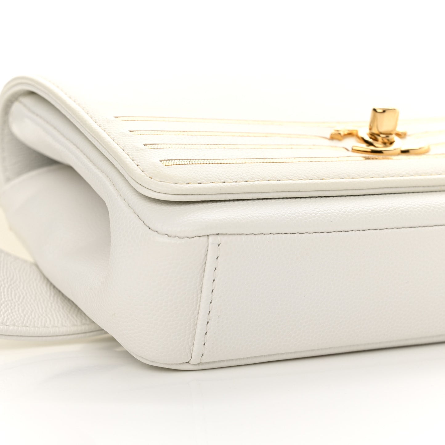 Grained Calfskin Embroidered Captain Gold Belt Bag White
